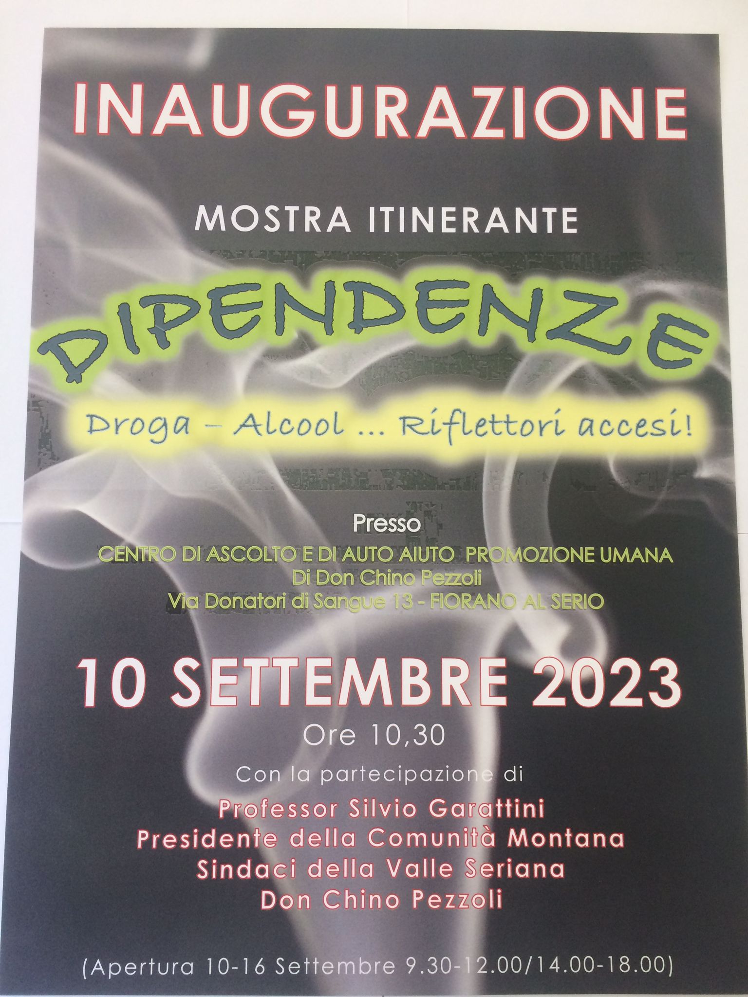 MOSTRA ITINERANTE PRESSO CENTRO ASCOLTO E DI AIUTO PROMOZIONE UMANA DI DON CHINO PEZZOLI - VIA DONATORI DI SANGUE, 13 ---INAUGURAZIONE 10 SETTEMBRE ORE 10,30