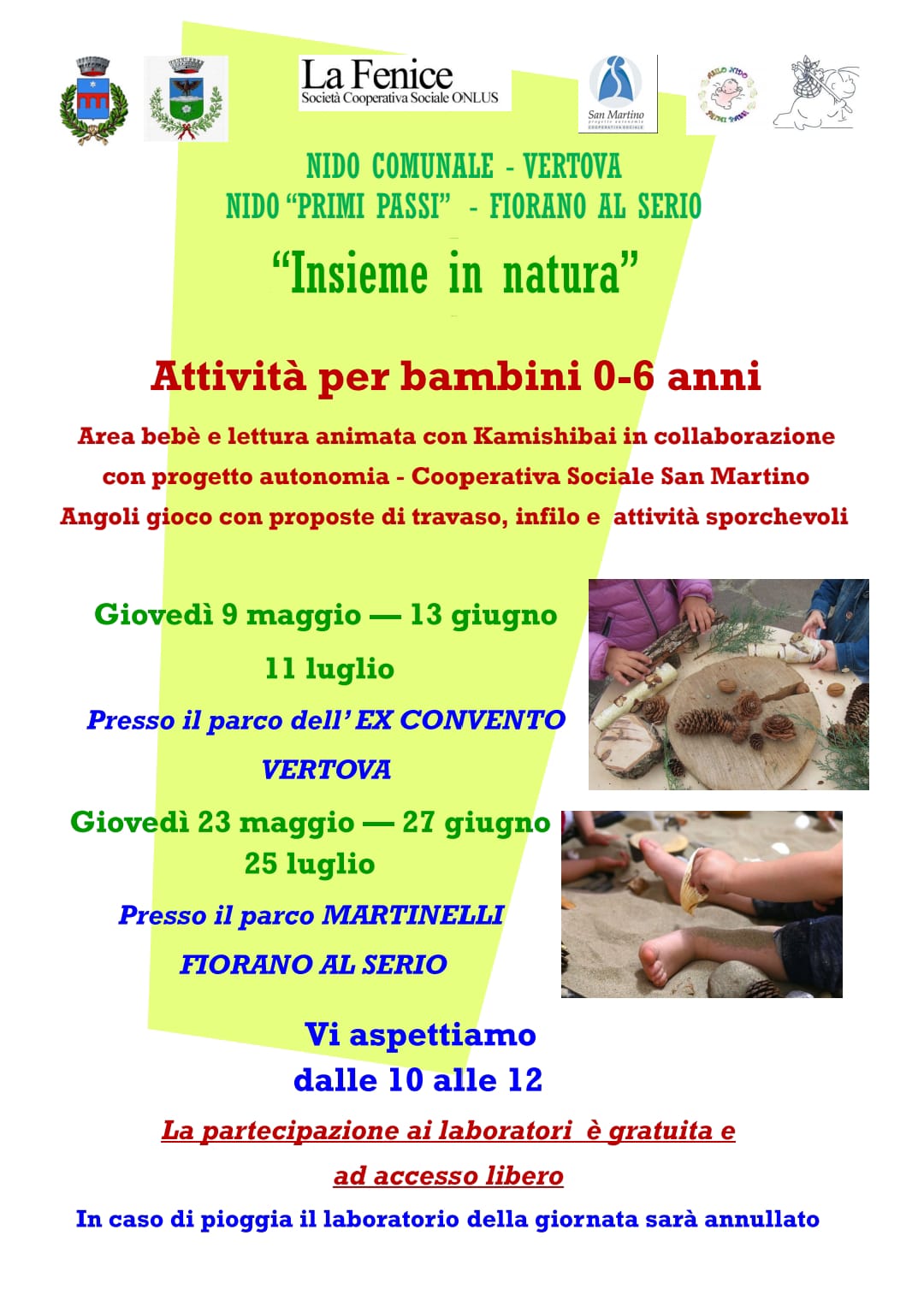 Attività per bambini 0-6 anni organizzate dal Nido Comunale di Fiorano e Vertova presso Parco Martinelli e Parco ex Convento di Vertova